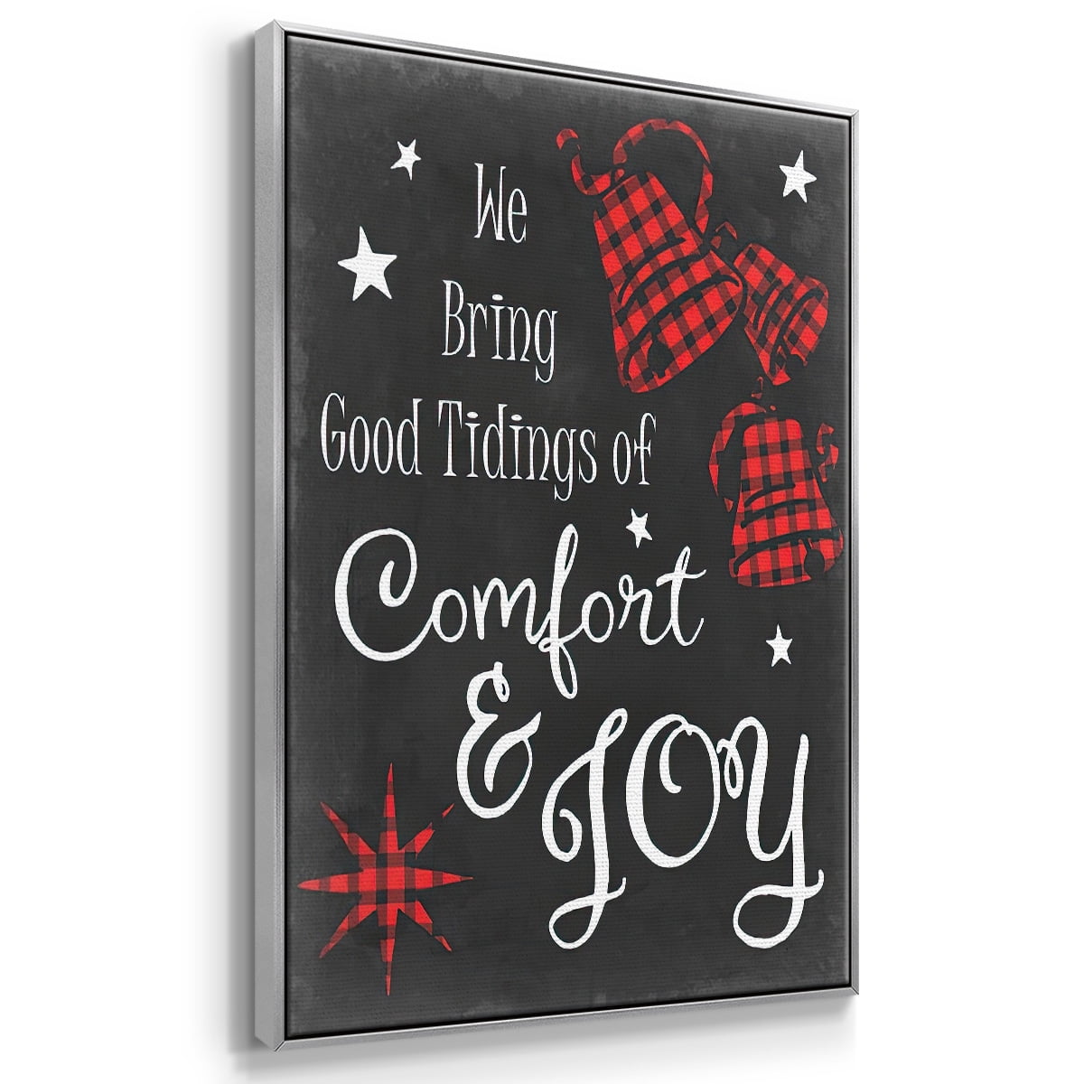 Comfort and Joy in Red - Framed Gallery Wrapped Holiday Canvas - 17 x 25 - Silver Frame
