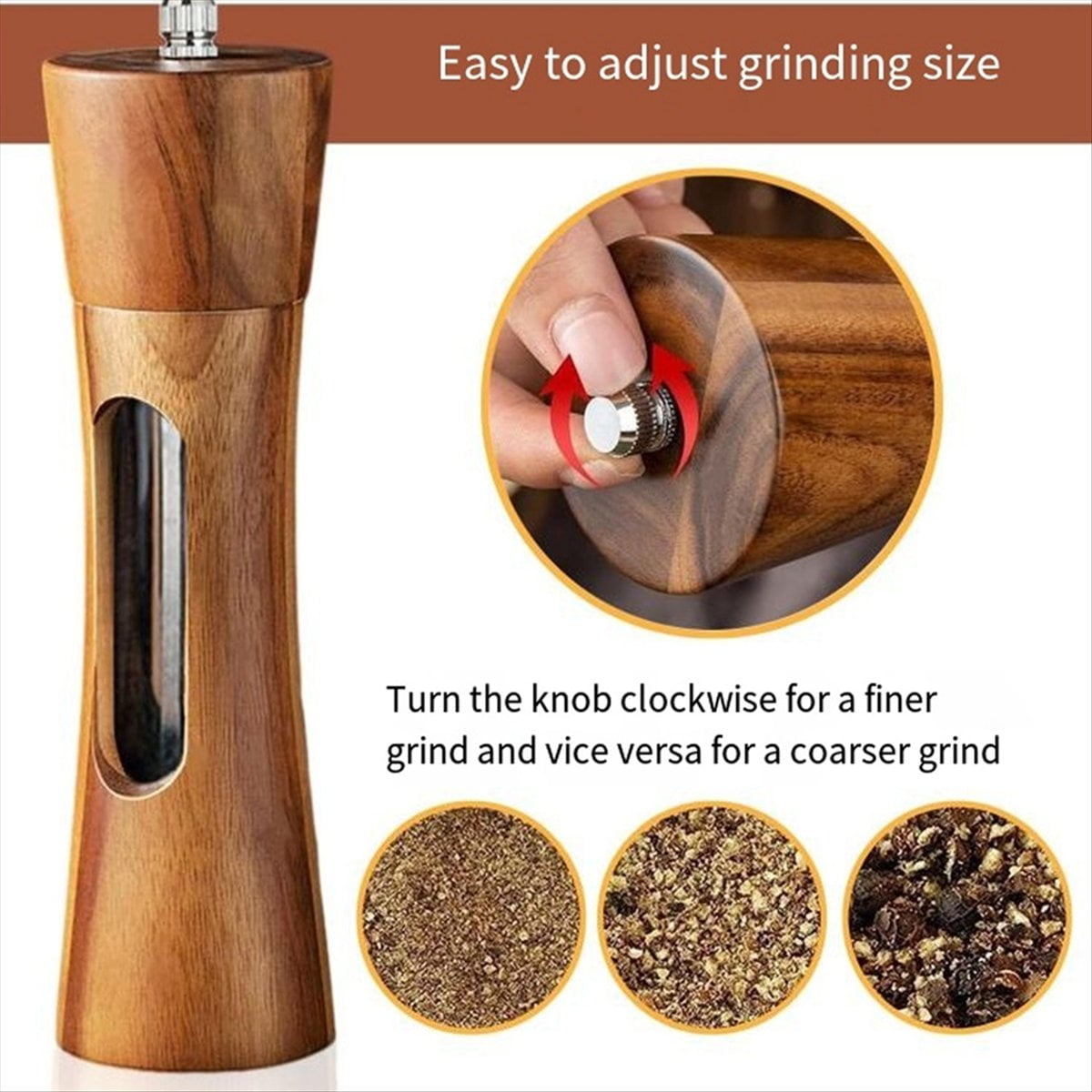Pepper Mill Wood Salt and Pepper Mill Manual Salt Mill Spice Mill with Adjustable Ceramic Grinder for Pepper Salt Spices