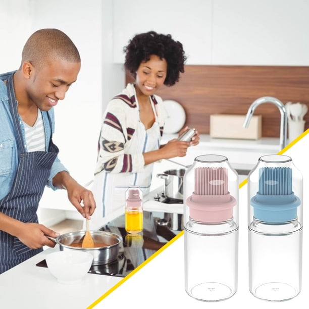Xihbxyly Botella para Cepillo de Aceite para Barbacoa, Vidrio de Grado Alimenticio, Diseño Transparente, Capacidad de 150 Ml, Sin Desperdicio de Aceite, Cerdas de Silicona Flexibles, Ideal para Asar