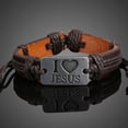 thumbnail image 3 of SmartBy Unisex I LOVE JESUS Faux Leather Bangle Hemp Rope Chain Adjustable Bracelet, 3 of 7