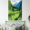 thumbnail image 4 of Farmhouse Decor Tapestry, Alpine Landscape with Meadow Cottages and Pines Stream in Village View, Wall Hanging for Bedroom Living Room Dorm Decor, 40W X 60L Inches, Green White, by Ambesonne, 4 of 5