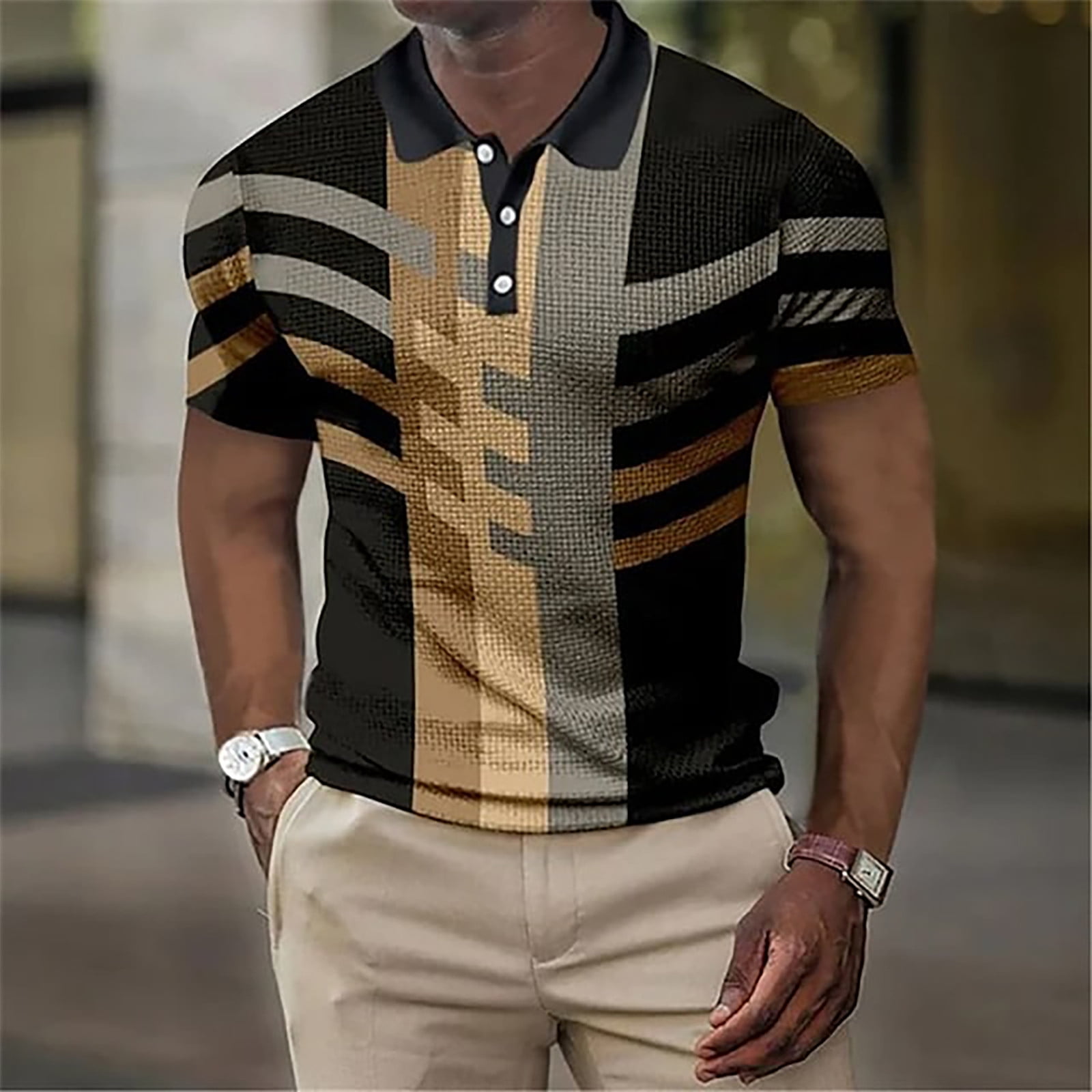 Men's Shirt Golf Shirt Geometry Turndown 3D Print Outdoor Street Short  Sleeves Button-Down Print Clothing Apparel Fashion Designer Casual  Breathable