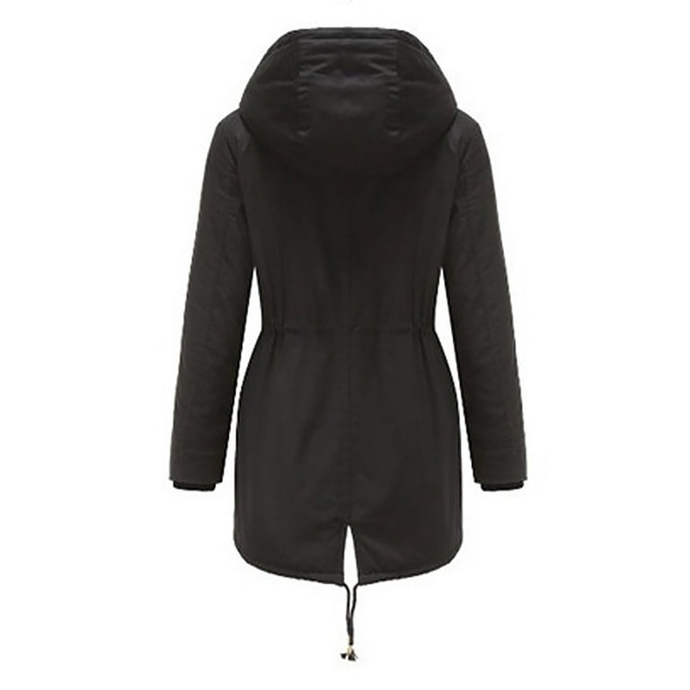 Casual Solid Draw String Zipper Hooded Collar Plus Size Overcoat Casual Solid Draw String Zipper Hooded Collar Plus Size Overcoat
