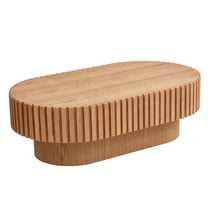 JERFIT Modern Oval Drum Coffee Table for Living Room, 43.7" Small Wooden Cocktail Table with Sturdy Pedestal Base in Natural Ash