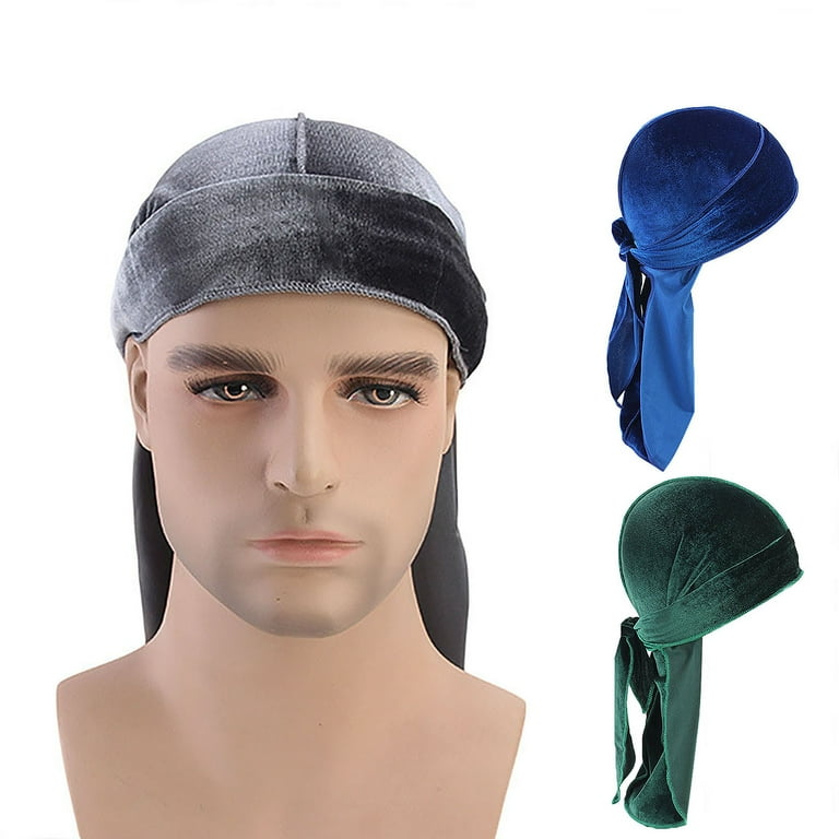 Men Velvet Chinese Dragon Turban Durag Hair Loss Hat Headwear