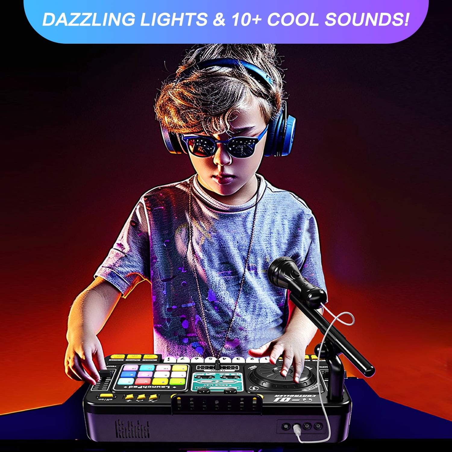 Sunforu DJ Toy Set for Kids, Toddler Musical DJ Party Mixer Toys with Lights Sounds & Bluetooth-enabled, Multi-functional Musical Instrument, Best Gift for Ages 4+