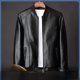 thumbnail image 1 of Chaqueta de cuero de otoño e invierno con cuello de béisbol para hombre, chaqueta de cuero de mediana edad, chaqueta de cuero de PU para hombre, chaqueta de motocicleta para hombre, 1 of 5