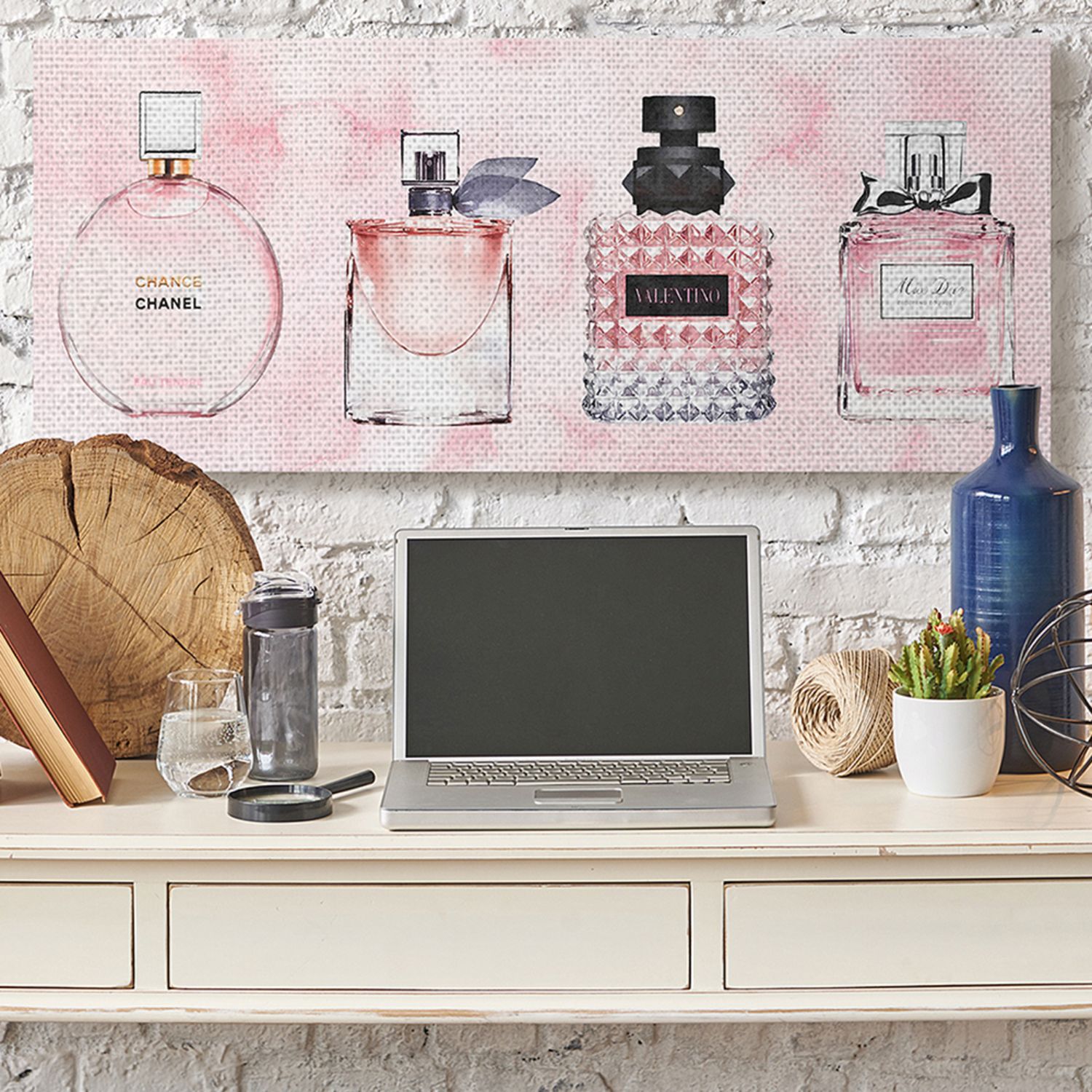 Stupell Industries Pink Fashion Fragrance Bottles Pink Watercolor Pattern Canvas Wall Art by Amanda Greenwood