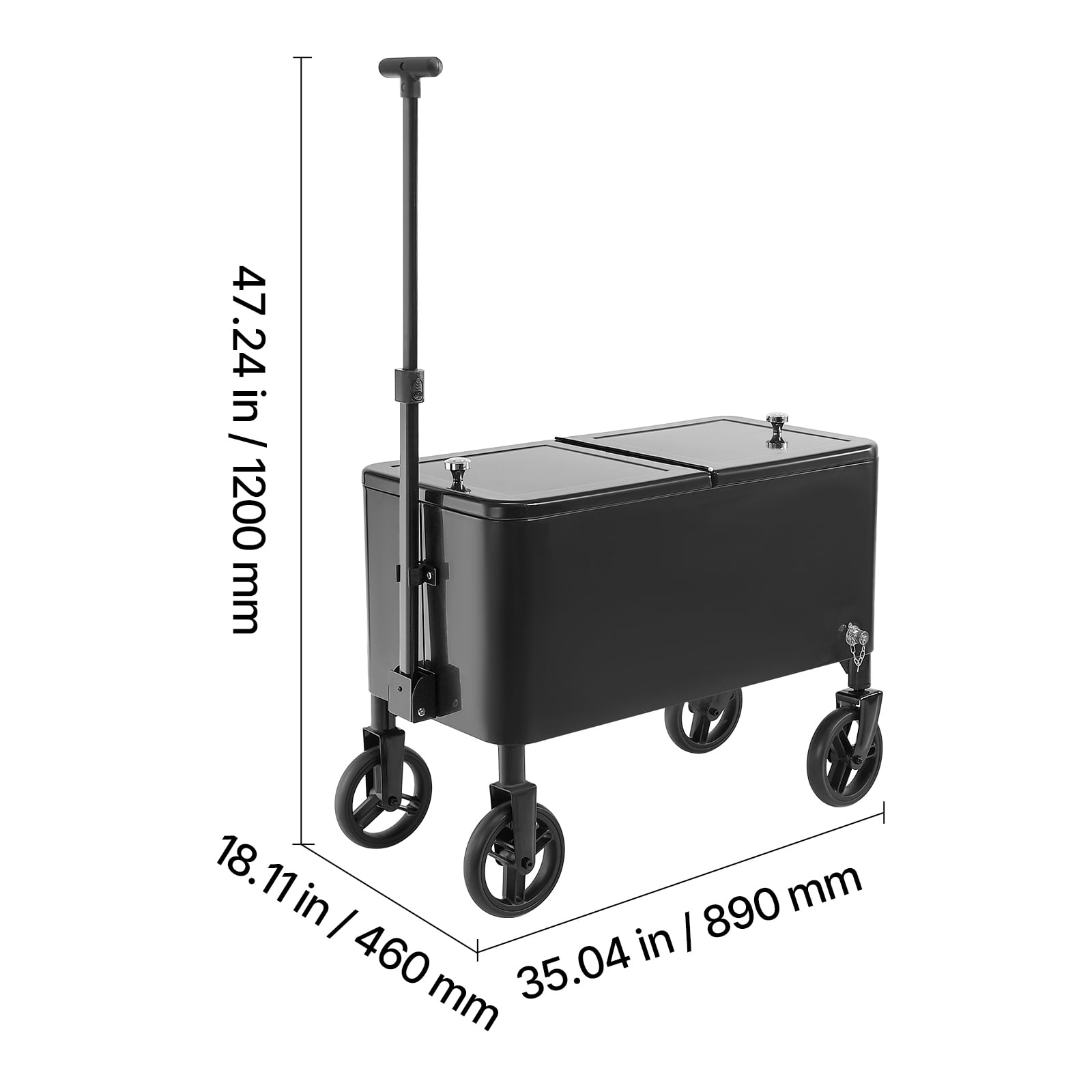 KFFKFF 80 Quart Rolling Ice Chest Cart with Adjustable Pull Handle and Swivel Casters, Portable Beverage Cooler for Outdoor Events, Patio, Beach, or Party Use, Black
