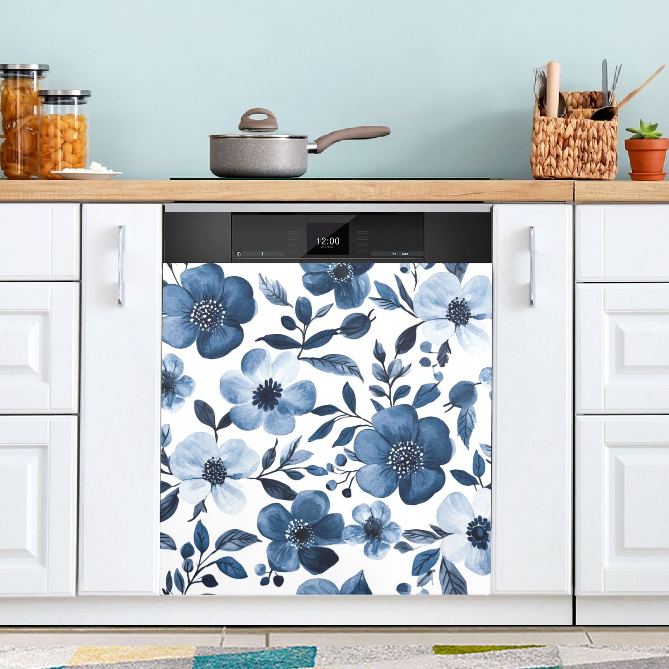 Dishwasher Magnetic Sticker 23x26 Inch Refrigerator Magnetic Sticker Washing Machine Magnetic Sticker Kitchen Panel Magnetic Sticker Home Decor Beautiful Navy Flowers