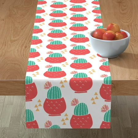 

Cotton Sateen Table Runner 72 - Party Succulent Cacti Desert Flowers South West Cactus Mexican Fiesta Pear Pink Green Southwestern Print Custom Table Linens by Spoonflower