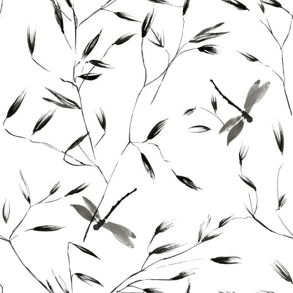 Tempaper Dragonfly Black Peel and Stick Wallpaper, 20.5" x 16.5'