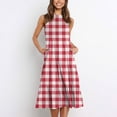 thumbnail image 2 of IROINNID Women's Sleeveless Fit&Flare Dress Round Neckline Boho Summer Smocked Flowy Tiered Party Dress Beach Dress With Pocket Strapless Plaid Dress, 2 of 6