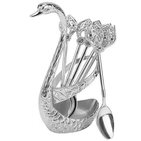 

Swan Coffee Dessert Spoon Set - Decorative Swan Base Holder with 6 Coffee Spoon Set - Swan-Shaped Spoon Set for Coffee Fruit Dessert Stirring Mixing