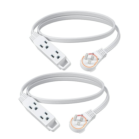 DEWENWILS 3FT 360° Rotating Flat Plug Extension Cord 3 Prong 16 AWG Grounded Power Strip Power Cable 2 Pack