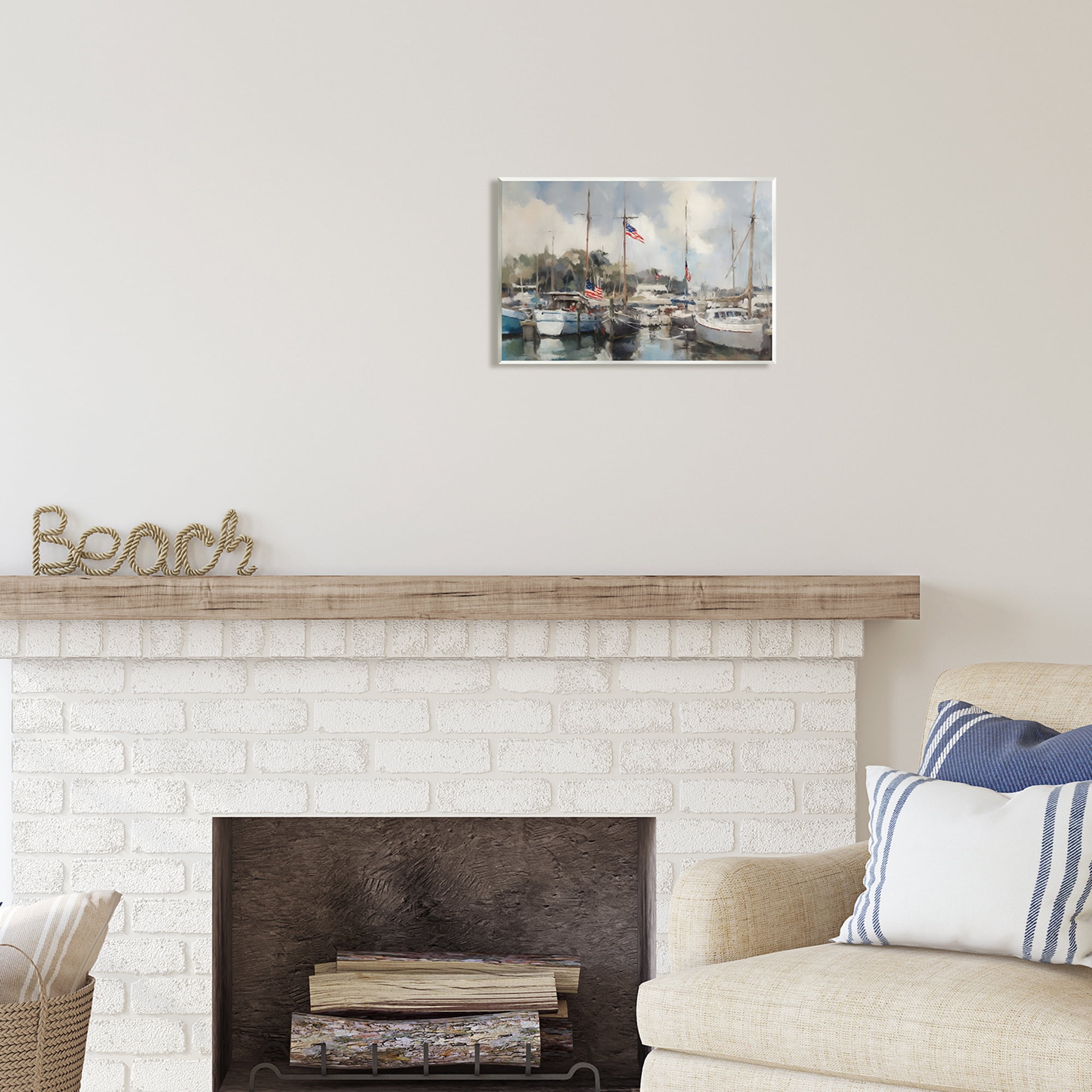Stupell Industries Boats with American Flags Transportation Painting Unframed Art Print Wall Art, 15 x 10
