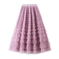 thumbnail image 4 of Ediodpoh Tutu Skirt Women's A Line Pleated Long Tutu Skirt with Ruffle Mesh Calf Length Chiffon High Waist Cake Skirt Skirts for Women Purple L, 4 of 4
