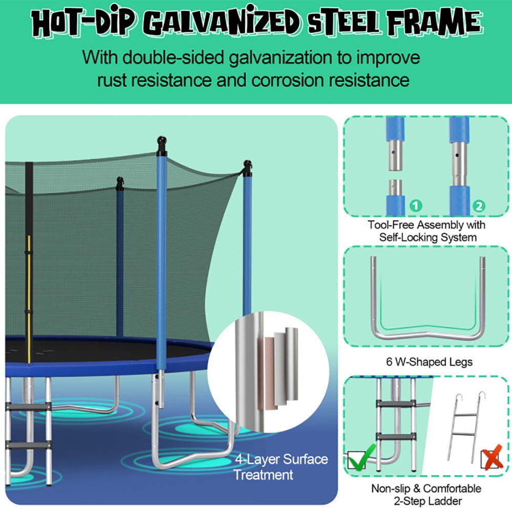 Barara King Backyard Trampoline, Trampoline,Outdoor Recreational Trampoline with Ladder and Enclosure Net-12 ft