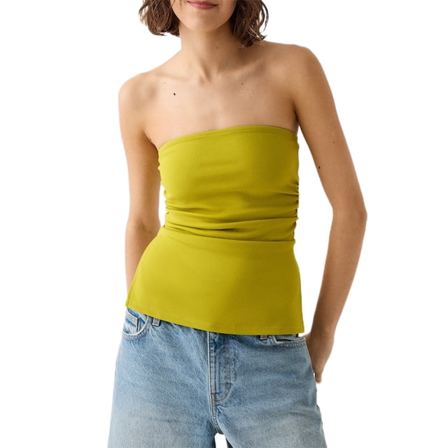 Gupgi Women's Tube Tops Slim Solid Color Bandeau Side Ruched Split Off Shoulder Backless Sleeveless Tops