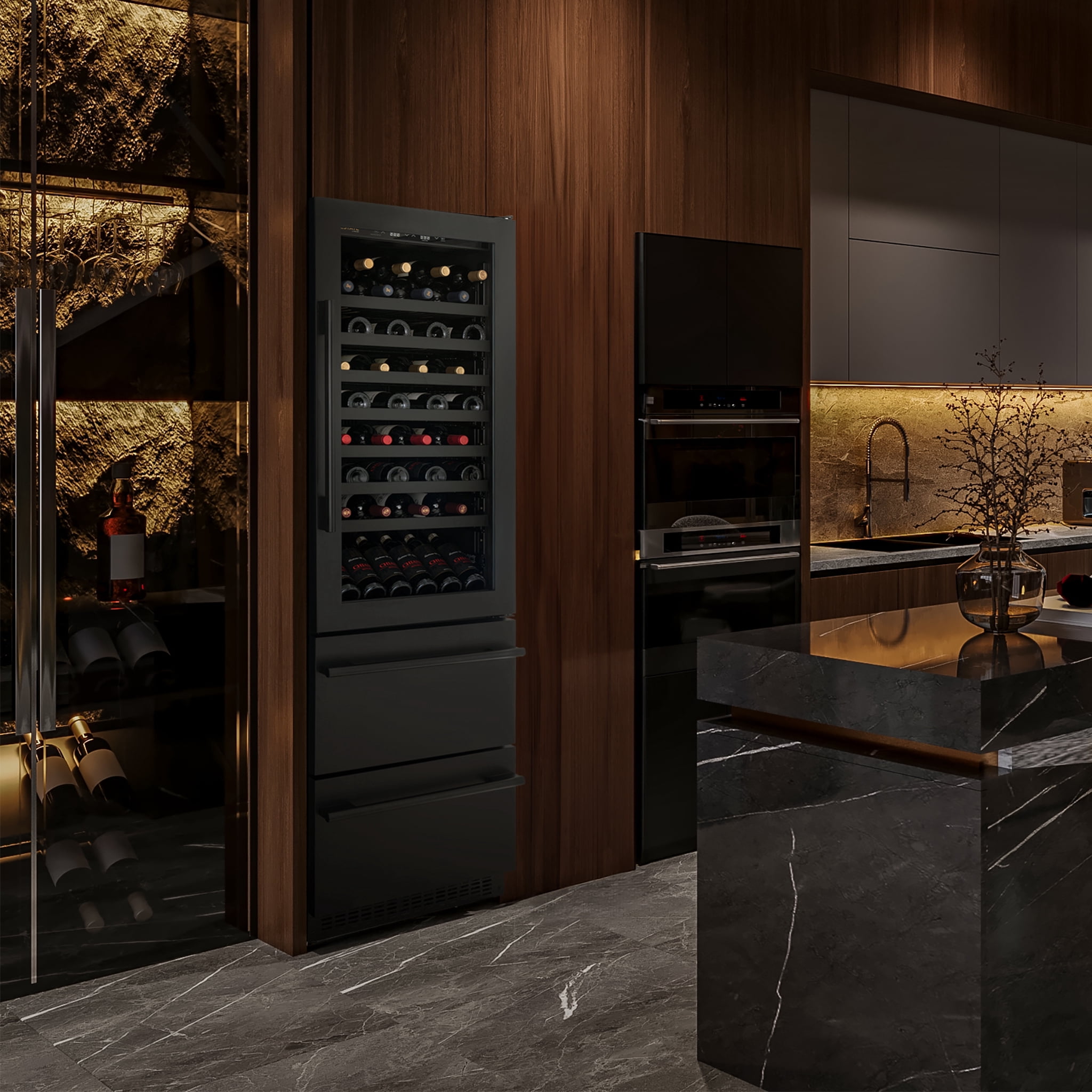 ESTATE 24” Premium Dual Zone Wine Fridge and Beverage Center, Drawer Cabinets with 175 Can Capacity