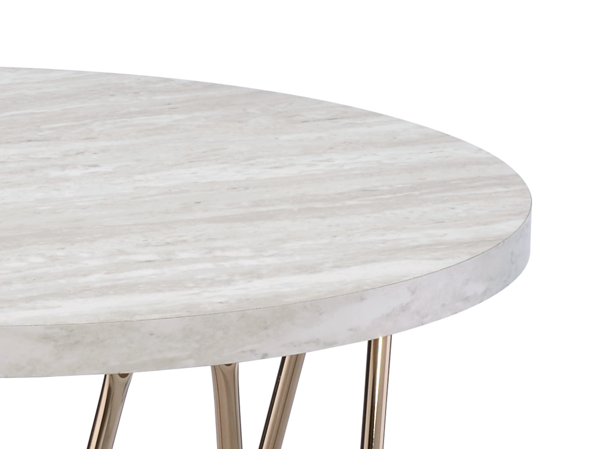 Steve Silver Rowyn Contemporary 24" Round Genuine Marble End Table, White/Copper