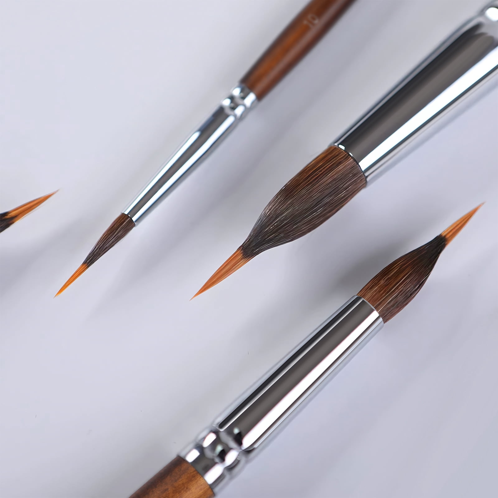 Watercolour Brushes Professional, Fuumuui 4Pcs Extended Needle Point Synthetic Extra Long Pinhead Brushes with Kolinsky Sable Body for Fine Detailing - Watercolour Acrylic Gouache Inks Painting