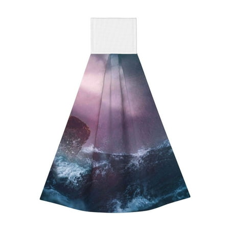 

Disketp lighthouse Waves Torrential Rain Hanging Kitchen Towel Tie Towels Tea Bar Dish Cloths Dry Towel for Laundry Room Decor (18*14in)