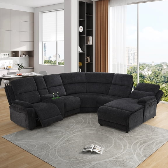 MAYEERTY Intelligent Recliner Sofa Set, Fluffy Plush Fabric with Console & USB Charging for Family Living Rooms