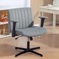 thumbnail image 2 of HOMCOM Criss Cross Chair with Arms, Wide Office Chair, No Wheels, Grey, 2 of 10