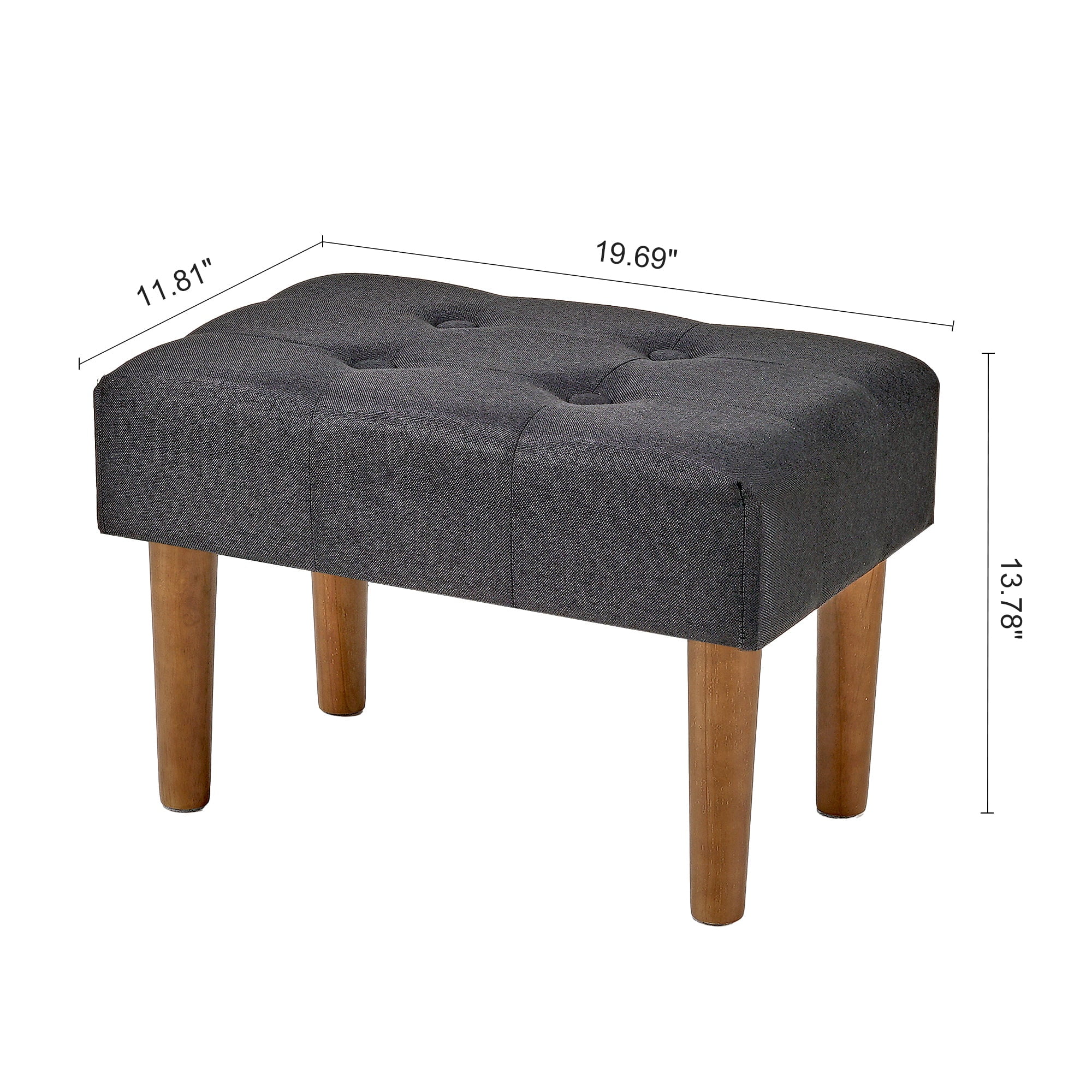 VECELO Small Tufted Foot Stool, Upholstered Footrest Ottoman with Legs, Fabric Rectangle Sofa Foot Rest for Living Room, Couch, Black