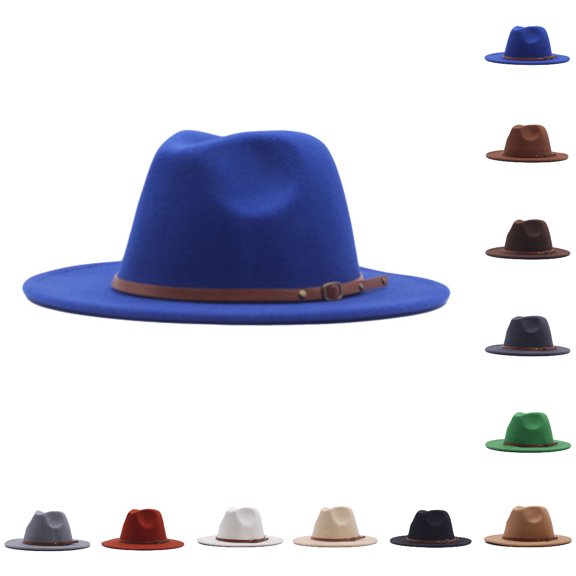 UJNDER Women'S Fedora Hat Panama Wool Belt Classic Hat Buckle Hat Floppy Wide Brim Design Womens Hat Blue,One Size