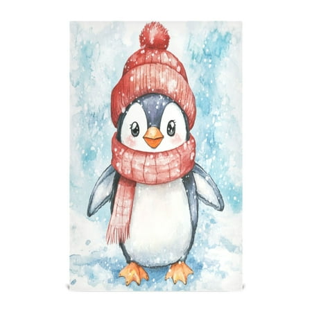 WOBOGO Red Scarf Penguin Pattern Kitchen Towel 6 Piece Large Cotton Dishcloth Premium Absorbency Set with Hanging Loop