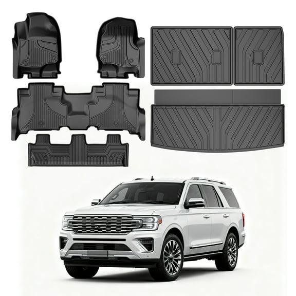 DIKSOAKR All Weather Floor Mats & Cargo Liner & Backrest Mat for Ford Expedition 2018-2024 (Not for Max)-Custom Fit Expedition TPE Liners Set 1st & 2nd & 3rd Row Floor Mats & Trunk Mat & Backrest Mat
