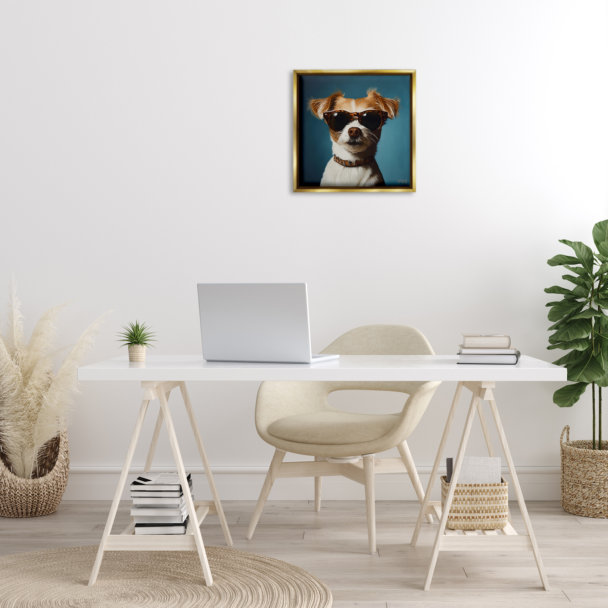 Stupell Industries Cool Dog on Blue Animals & Insects Painting Gold Floater Framed Canvas Art Print Wall Art, 18 x 18