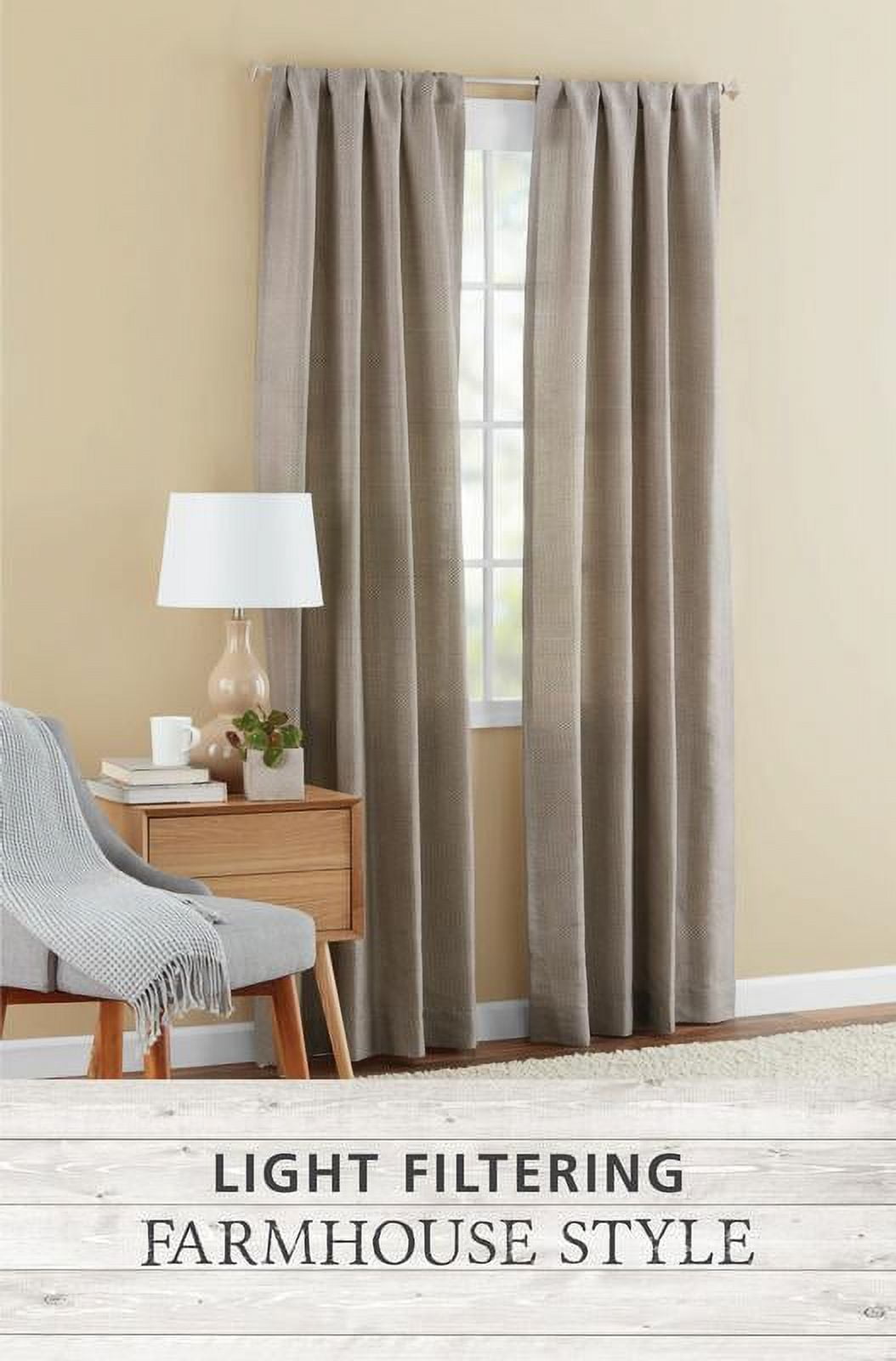 Mainstays Farmhouse Diamond Light Filtering Rod Pocket Panel Pair, Set of 2, Beige, 76 x 84