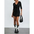 thumbnail image 6 of JYYYBF Women Summer Mini Bodycon Dress 3/4 Sleeve V Neck Solid Color Tie Up Party Dress, 6 of 8
