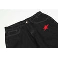 thumbnail image 3 of Men's Vintage Embroidered Jeans Street Lettering Pentagram Trendy Loose Wide Leg Casual Straight Trousers, 3 of 4