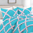 thumbnail image 2 of 3 Piece Luxury Two Tone Diamond Ruffle Pattern Comforter Set Super Soft, All Season 800 Thread Count, 100% Egyptian Cotton, Super King Size Turquoise Blue-Light Pink Color, 2 of 4