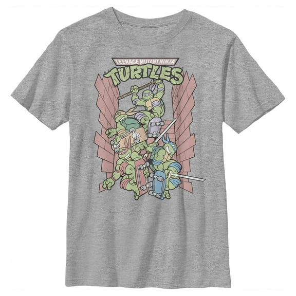 Boy's Teenage Mutant Ninja Turtles Brick Jump  Graphic Tee Athletic Heather Large