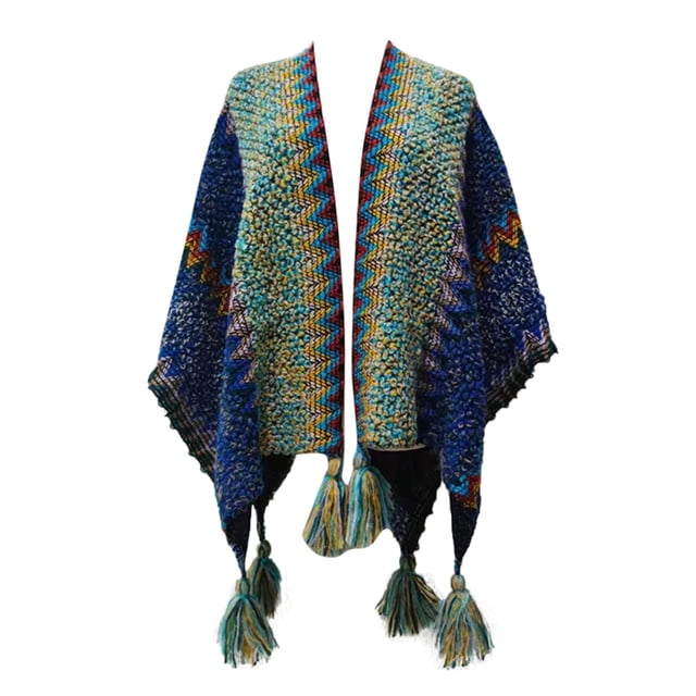 Womens Shawls Soft And Comfortable Knitted Sweater Tops Shawl Tassel Fringed Wraps Matching Cardigan Sweater Irregular Hem Splicing Colourful Sweater Cardigan Scarf