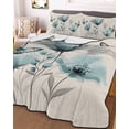 thumbnail image 2 of Quilts Twin Size, Turquoise Floral Soft Comforter Bedding Set for Bed, Spring Pastoral Flowers Butterfly Beige Lightweight Quilted Bedspread with Pillow Cover(2 Pieces) for All Season, 68x86 Inch, 2 of 6