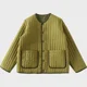 thumbnail image 1 of Abrigo de algodón de rayas verticales finas japonesas de otoño e invierno sin cuello de doble cara para hombre y mujer, 1 of 3
