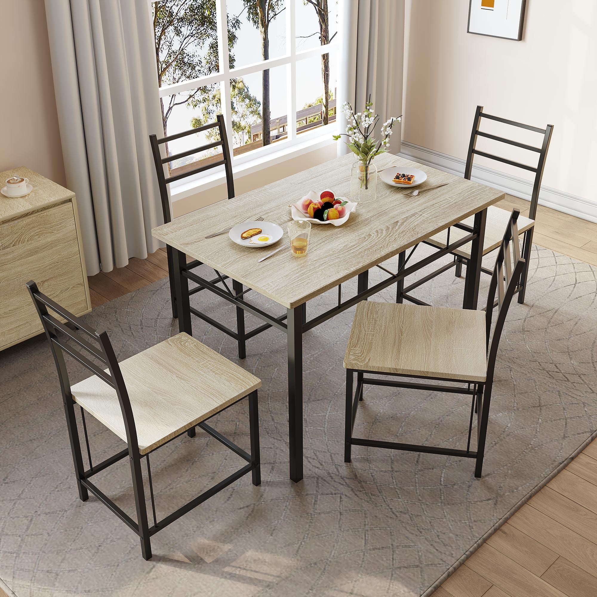 Dextrus 5 Piece Dining Set, Wood Metal 42