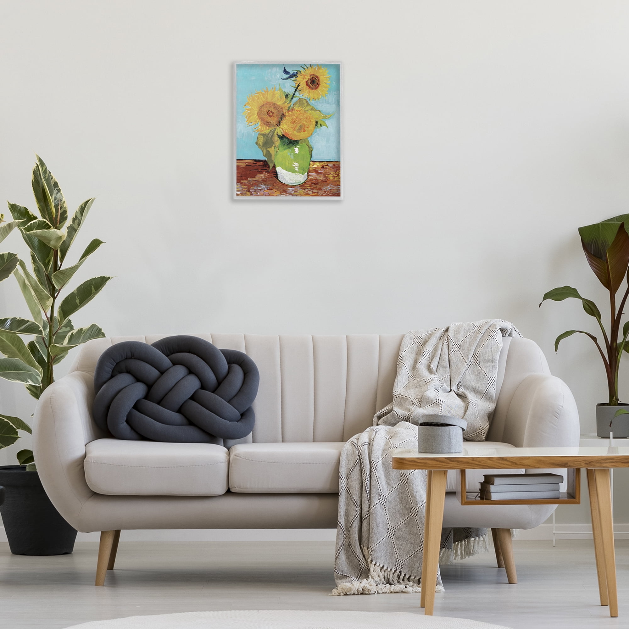 Stupell Industries Van Gogh Sunflowers Botanical & Floral Painting Gray Framed Art Print Wall Art, 16 x 20