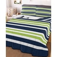 thumbnail image 3 of Quilts Twin Size, Navy Blue Green Striped Soft Comforter Bedding Set for Bed, Gradient Horizontal Lines Lightweight Quilted Bedspread with Pillow Cover(2 Pieces) for All Season, 68x86 Inch, 3 of 6