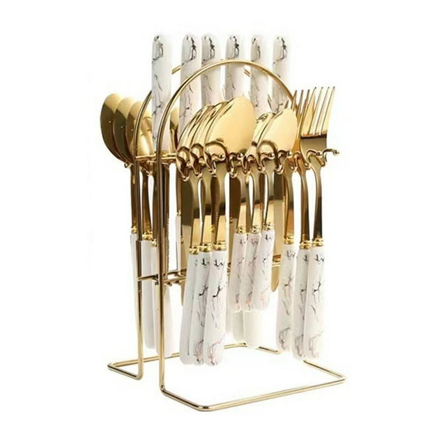 CUITING 24Pcs Spoons and Forks Set Elegant Atmosphere Spoon and Fork Set Modern Design Fork and Spoon Set Green