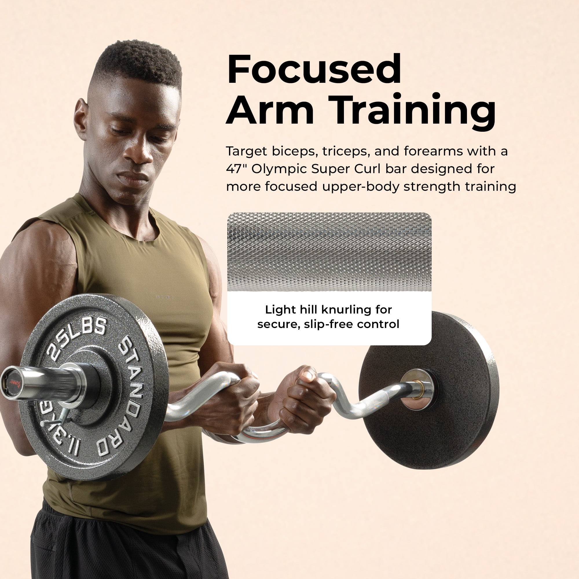 Sunny Health & Fitness 48” Super Curl Olympic Barbell Bar - SF-OB03-48