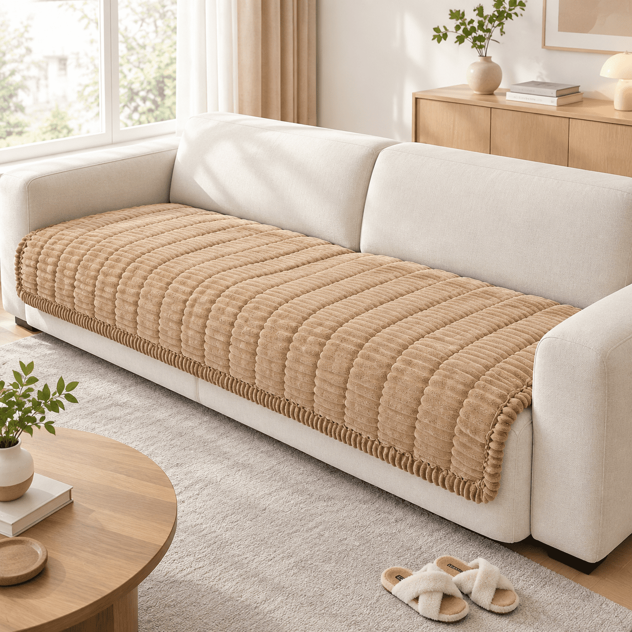 Khaki 35.4 X 63 Non Slip Fuzzy Pet Sofa Cover Washable Protector