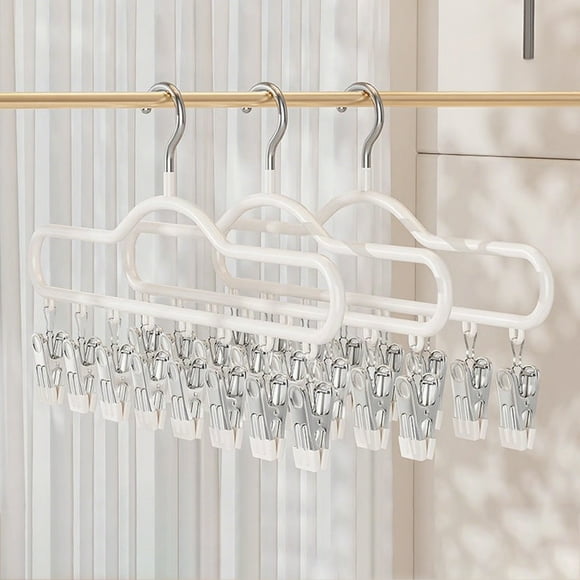 Tendedero de acero inoxidable con ganchos y pinzas – Tendedero multifuncional para organizar leggings, bufandas y calcetines – Percha vertical que ahorra espacio para armario o uso exterior