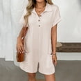 thumbnail image 2 of CheerKidz Women's Turn-Down Collar Short Sleeve Jumpsuit,Button Detail Romper with Pockets,Classic Casual 1-Piece Summer Overall Shorts(Khaki,XL), 2 of 8